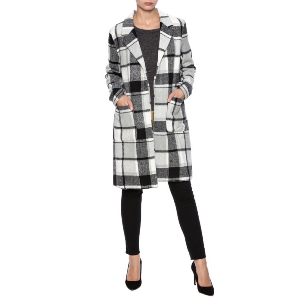 NWT She and Sky Plaid Jacket Shacket Black Gray Peacoat Winter Coat